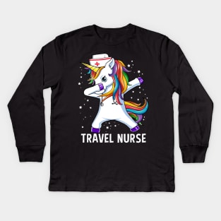 Dabbing Unicorn Travel Nurse Funny Gift Kids Long Sleeve T-Shirt